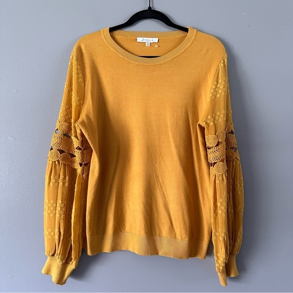 Sioni Milano Sheer Eyelet‎ Bubble Sleeve Sweater | Yellow Gold - Picture 1 of 7